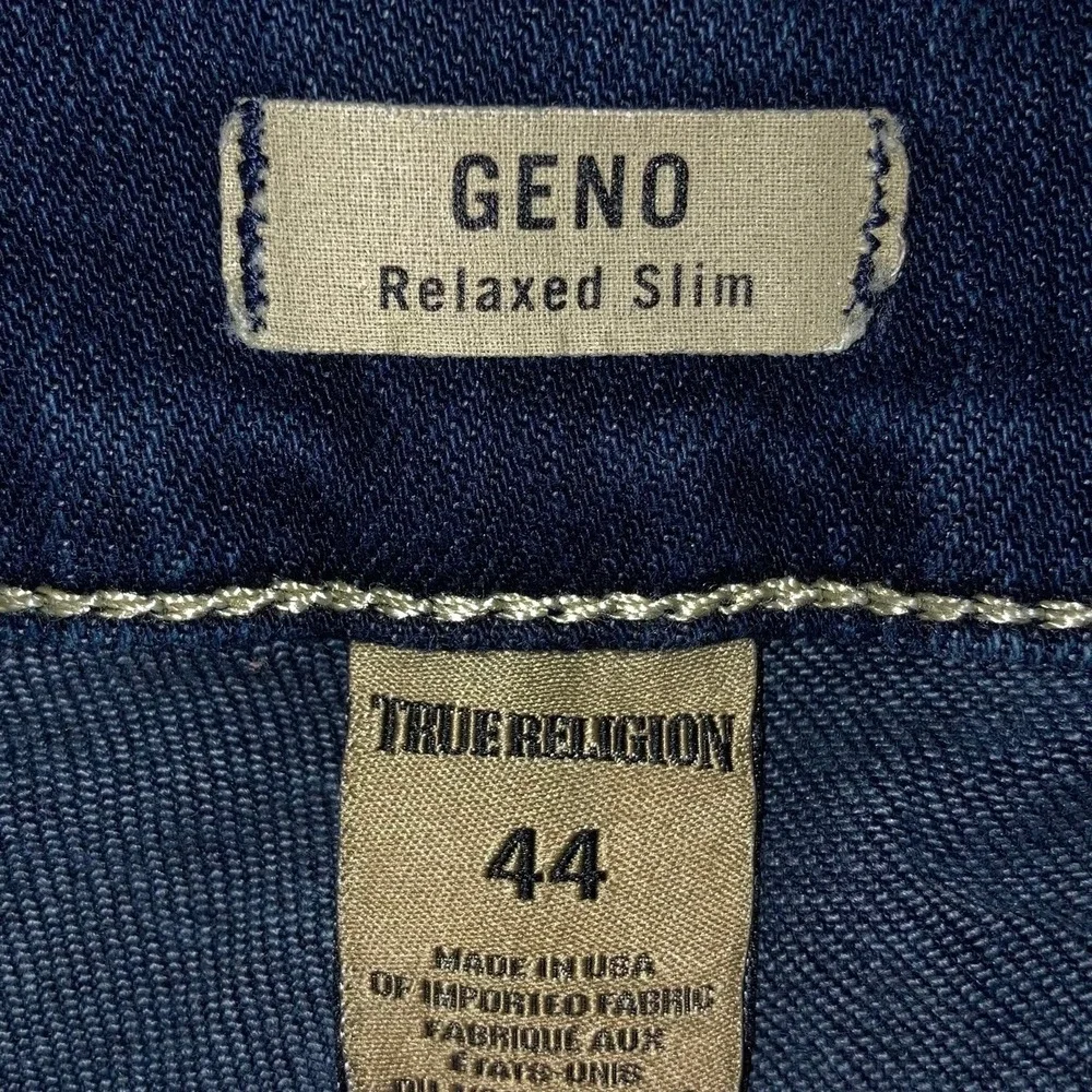 True Religion Jeans Mens 44x33 Geno Relaxed Slim Streetwear USA Denim Dark Blue